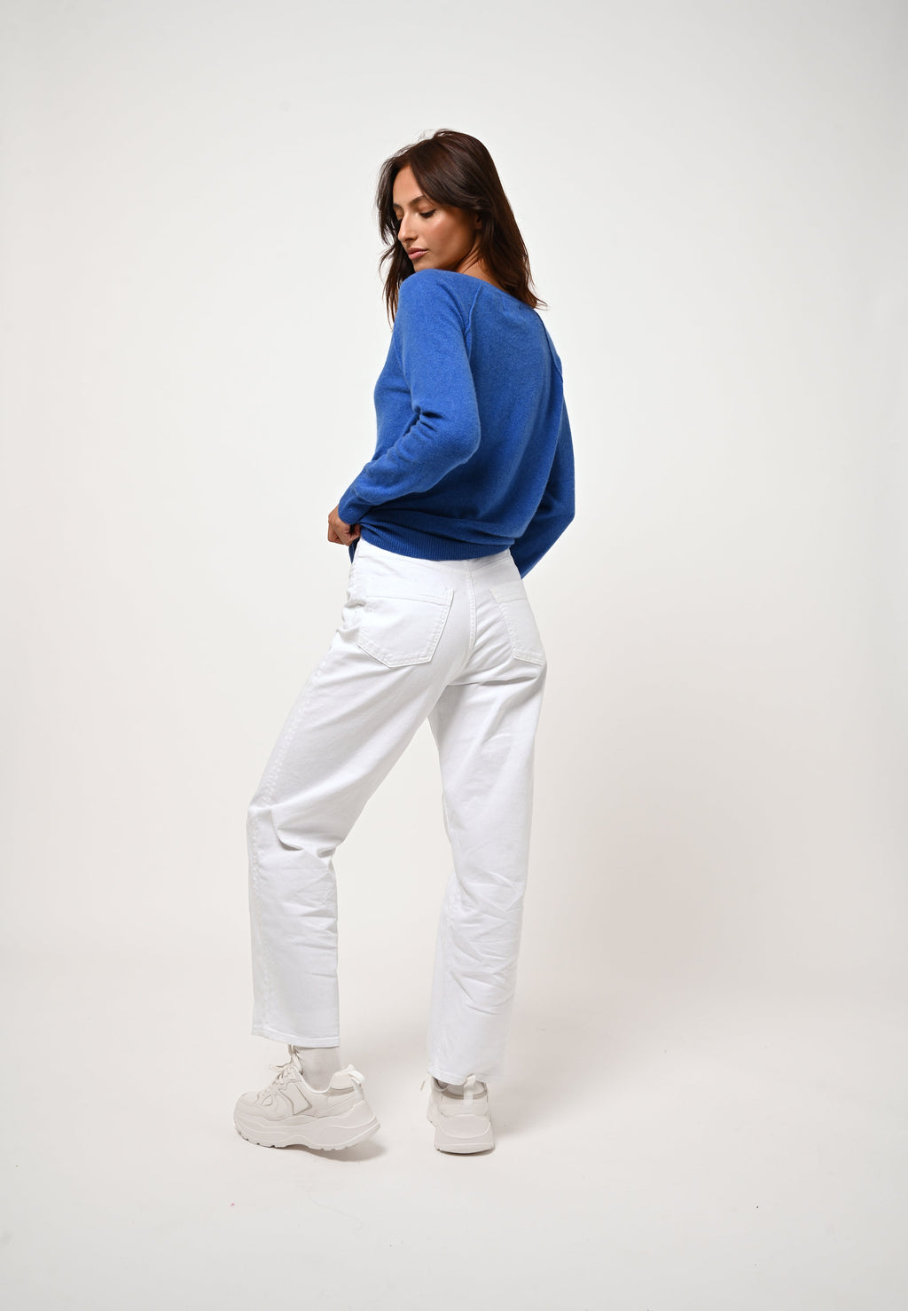 Pull Col V Giusalet - Bleu Électrique - 100% Cachemire 2 Fils