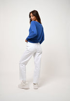 Pull Col V Giusalet - Bleu Électrique - 100% Cachemire 2 Fils
