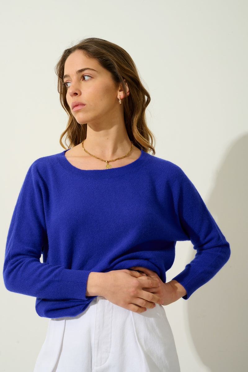 Pull Chauve Souris Goléon - Indigo - 100% Cachemire 2 Fils - Femme