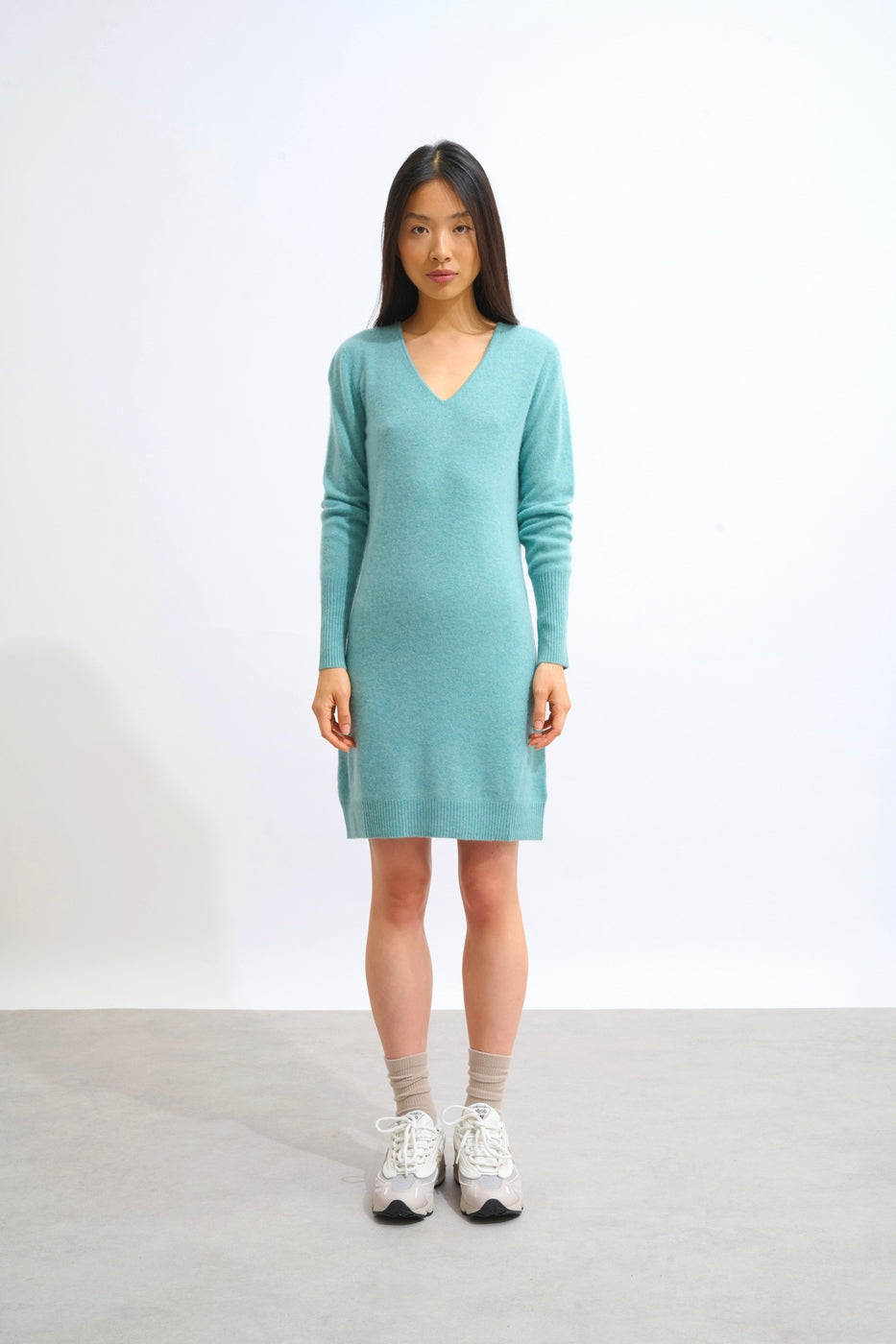 Vestido de cuello en V - Capelina - Verde jaspeado