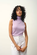 Sleeveless Roll-Neck Jumper - Capucin - Mauve Marl