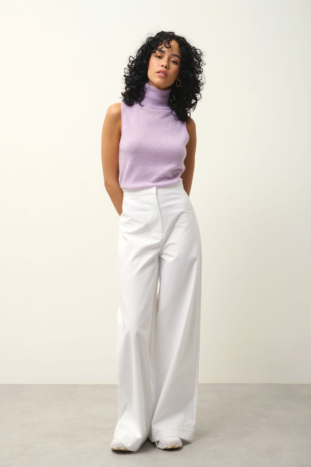 Sleeveless Roll-Neck Jumper - Capucin - Mauve Marl