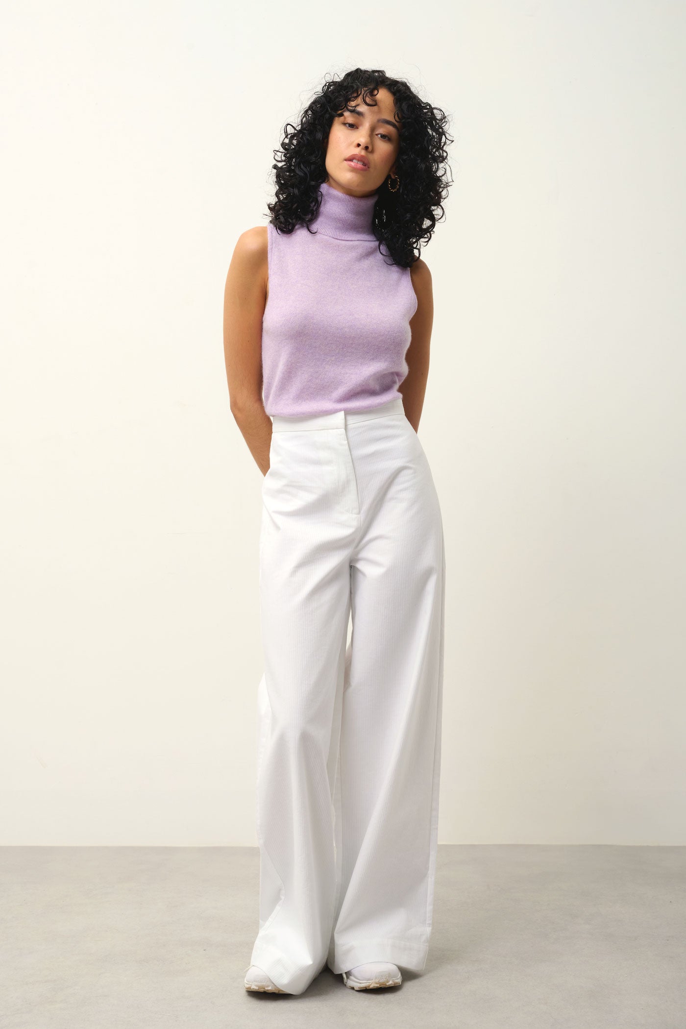 Sleeveless Roll-Neck Jumper - Capucin - Mauve Marl