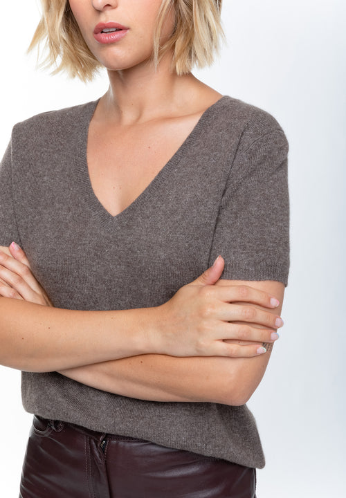 T-Shirt Col V - Kali - Marron