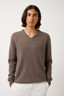 Pull Col V 4 Fils Victor - Taupe Chiné - 100% Cachemire 4 Fils - Homme