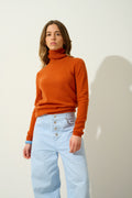 Pull Col Roulé Bise - Safran - 100% Cachemire 2 Fils - Femme