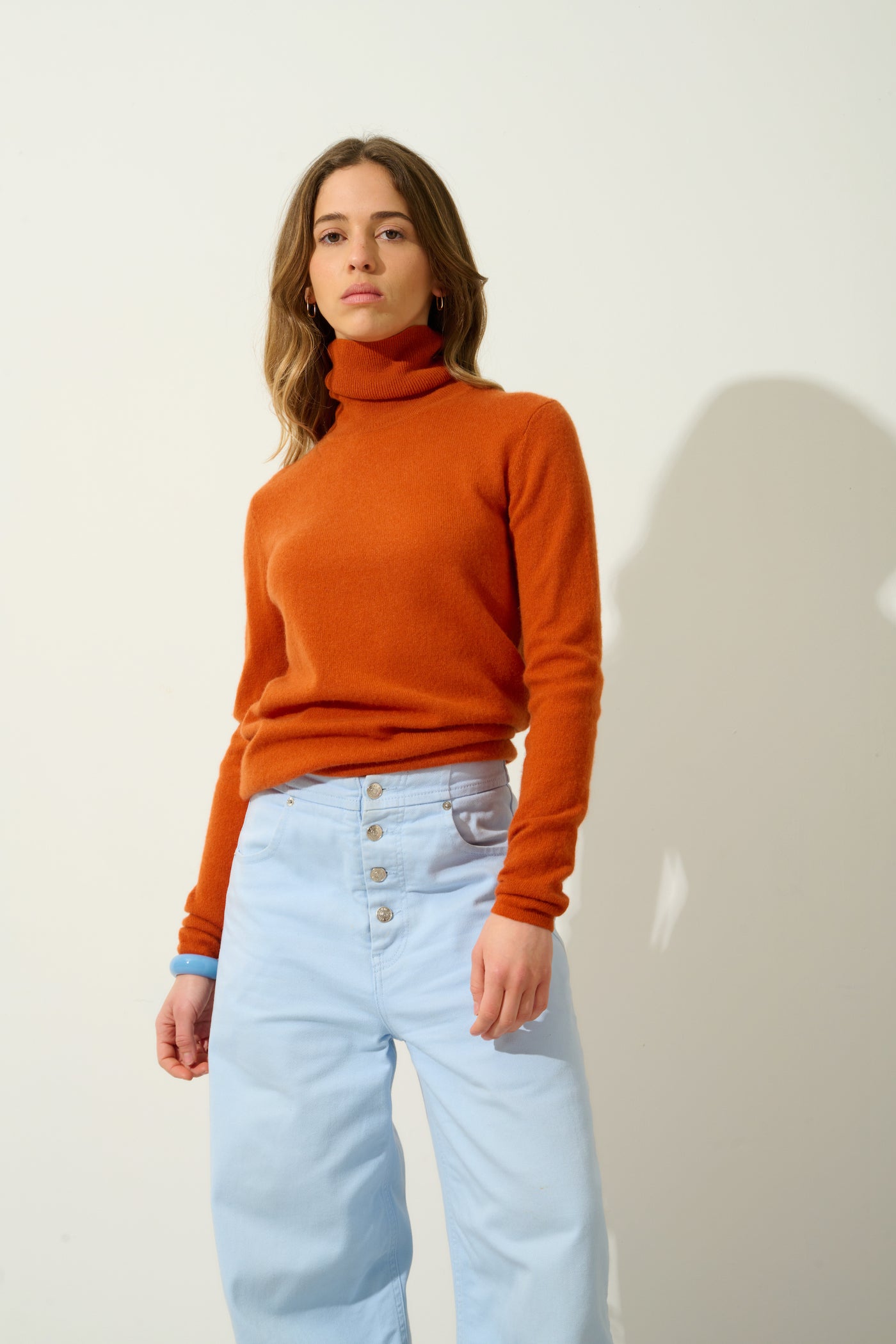 Pull Col Roulé Bise - Safran - 100% Cachemire 2 Fils - Femme