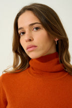 Pull Col Roulé Bise - Safran - 100% Cachemire 2 Fils - Femme