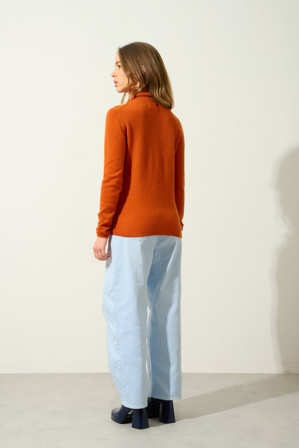 Pull Col Roulé Bise - Safran - 100% Cachemire 2 Fils - Femme