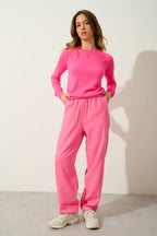 Jersey de Cuello Redondo Etret - Rosa Fluorescente