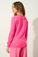 Pull Col Rond Etret - Rose Fluo