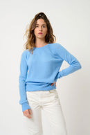 Pull Col Rond Etret - Baby Blue - 100% Cachemire 2 Fils - Femme