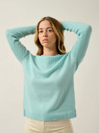 Daria Crew Neck Sweater - 100% Cashmere, 2-Ply - Aqua - Women's