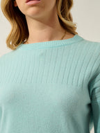 Daria Crew Neck Sweater - 100% Cashmere, 2-Ply - Aqua - Women's