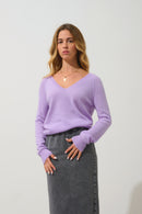 Pull Col V  Giusalet - Mauve - 100% Cachemire 2 Fils - Femme