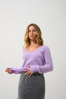 Pull Col V  Giusalet - Mauve - 100% Cachemire 2 Fils - Femme