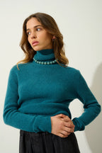 Roll-Neck Jumper - Suzie - Mottled Duck Blue