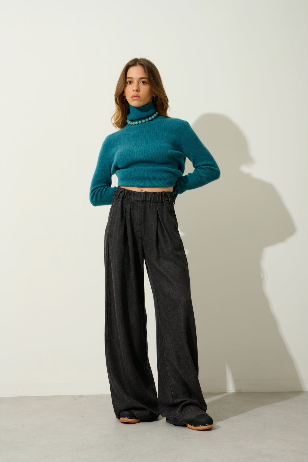 Roll-Neck Jumper - Suzie - Mottled Duck Blue