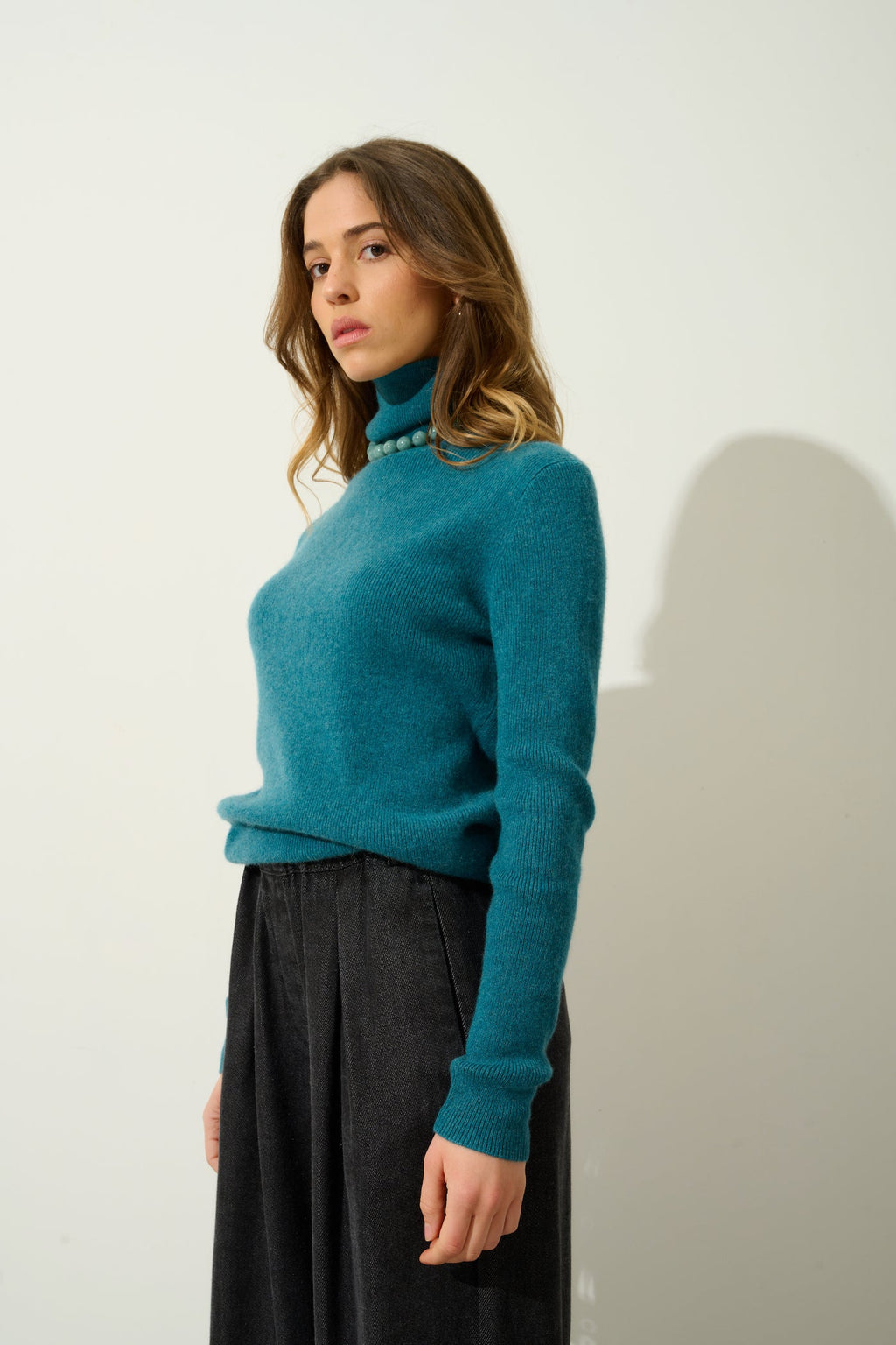 Roll-Neck Jumper - Suzie - Mottled Duck Blue