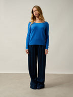 Lanfon Boat Neck Sweater - 100% Cashmere, 2-Ply - Electric Blue - Women's