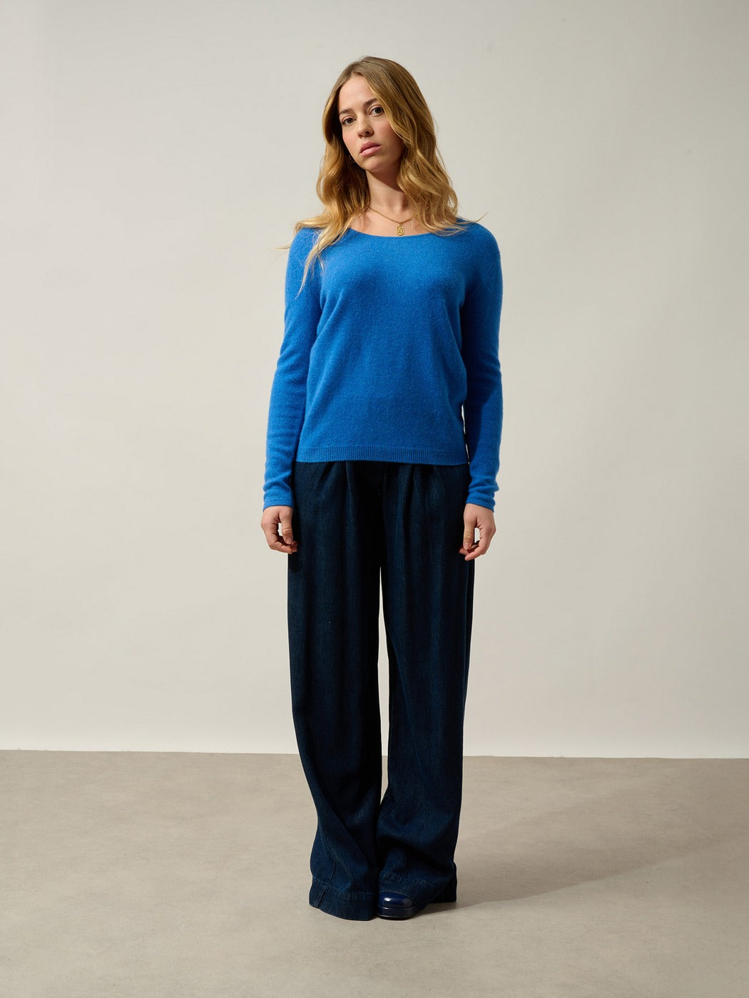 Lanfon Boat Neck Sweater - 100% Cashmere, 2-Ply - Electric Blue - Women's
