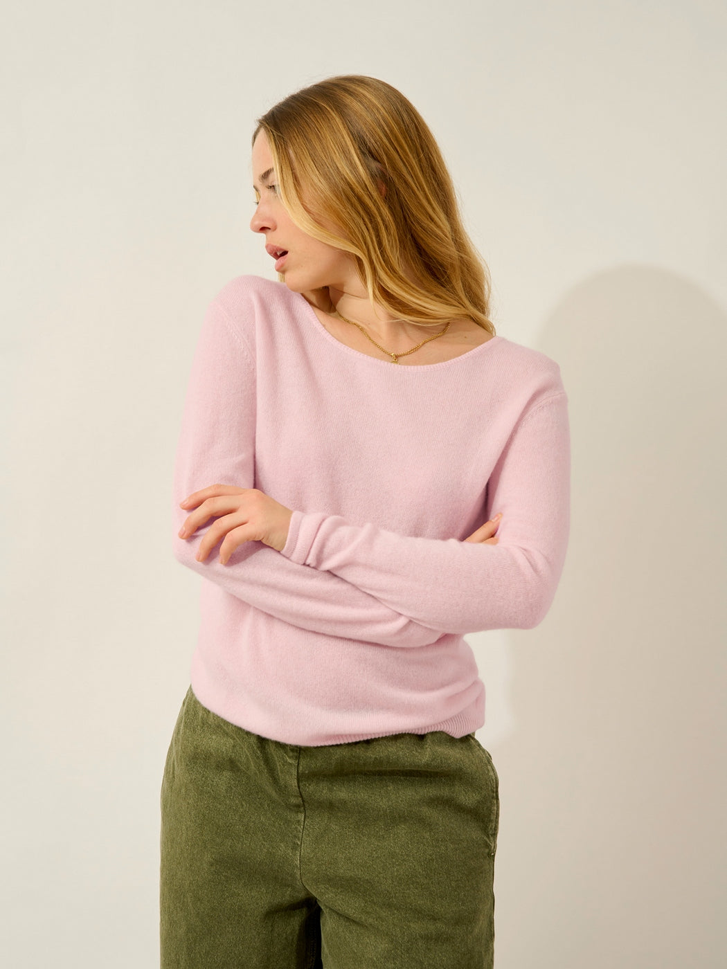 Pull Col Bateau Lanfon - 100% Cachemire, 2 Fils - Poudre