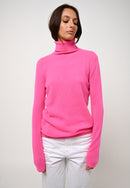 Pull Col Roulé Bise - Rose Fluo - 100% Cachemire 2 Fils - Femme