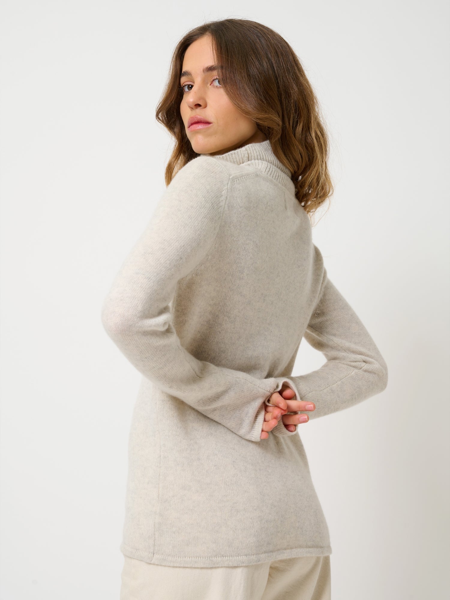 Jersey Cuello Alto 4 Hilos - Linda - Gris Perla Jaspeado