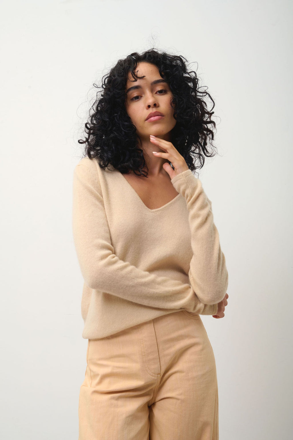 V-Neck Jumper - Galise - Beige
