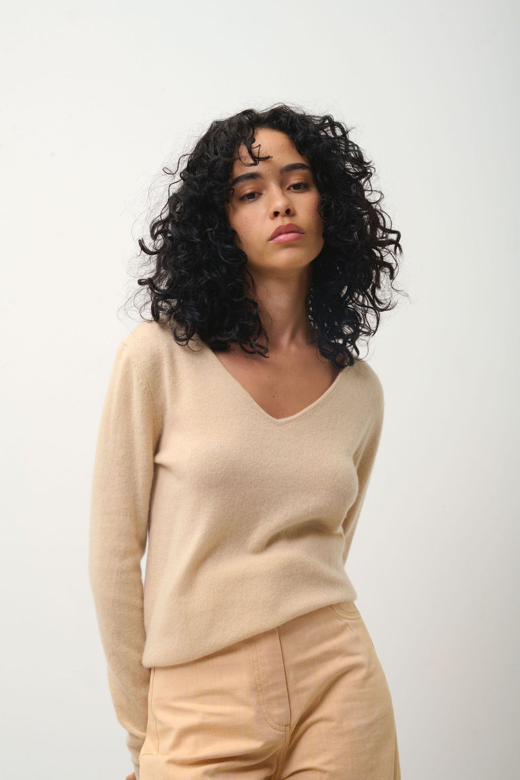 V-Neck Jumper - Galise - Beige