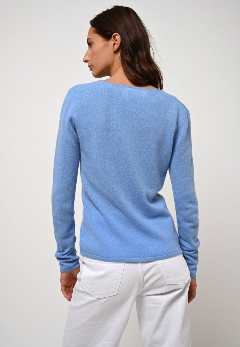 Authentic Cashmere - Pull Col V Galise - Baby Blue - 100% Cachemire - 2 Fils - Femme