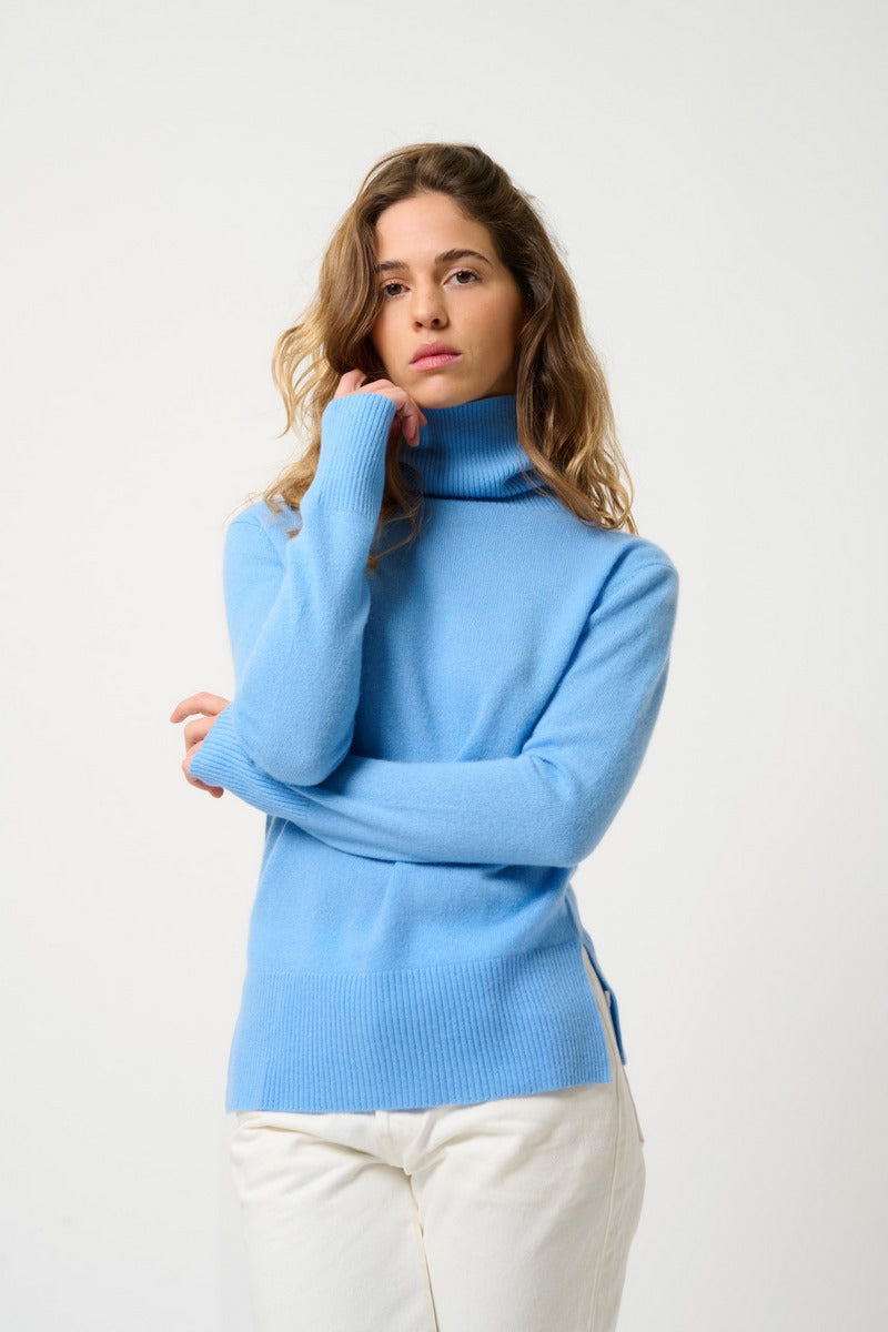 Jersey de cuello alto - 100% cachemira de 2 hilos - Azul bebé - Mujer