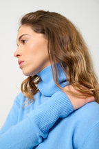 Jersey de cuello alto - 100% cachemira de 2 hilos - Azul bebé - Mujer