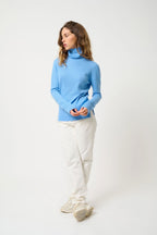 Jersey de cuello alto - 100% cachemira de 2 hilos - Azul bebé - Mujer