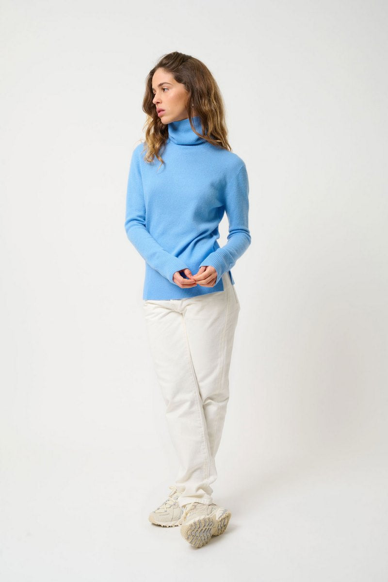 Jersey de cuello alto - 100% cachemira de 2 hilos - Azul bebé - Mujer