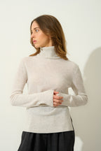 Roll Neck Jumper - 100% 2-Ply Cashmere - Pearl Grey Marl