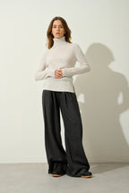 Roll Neck Jumper - 100% 2-Ply Cashmere - Pearl Grey Marl