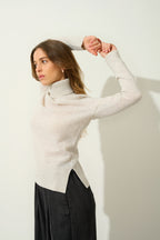 Roll Neck Jumper - 100% 2-Ply Cashmere - Pearl Grey Marl