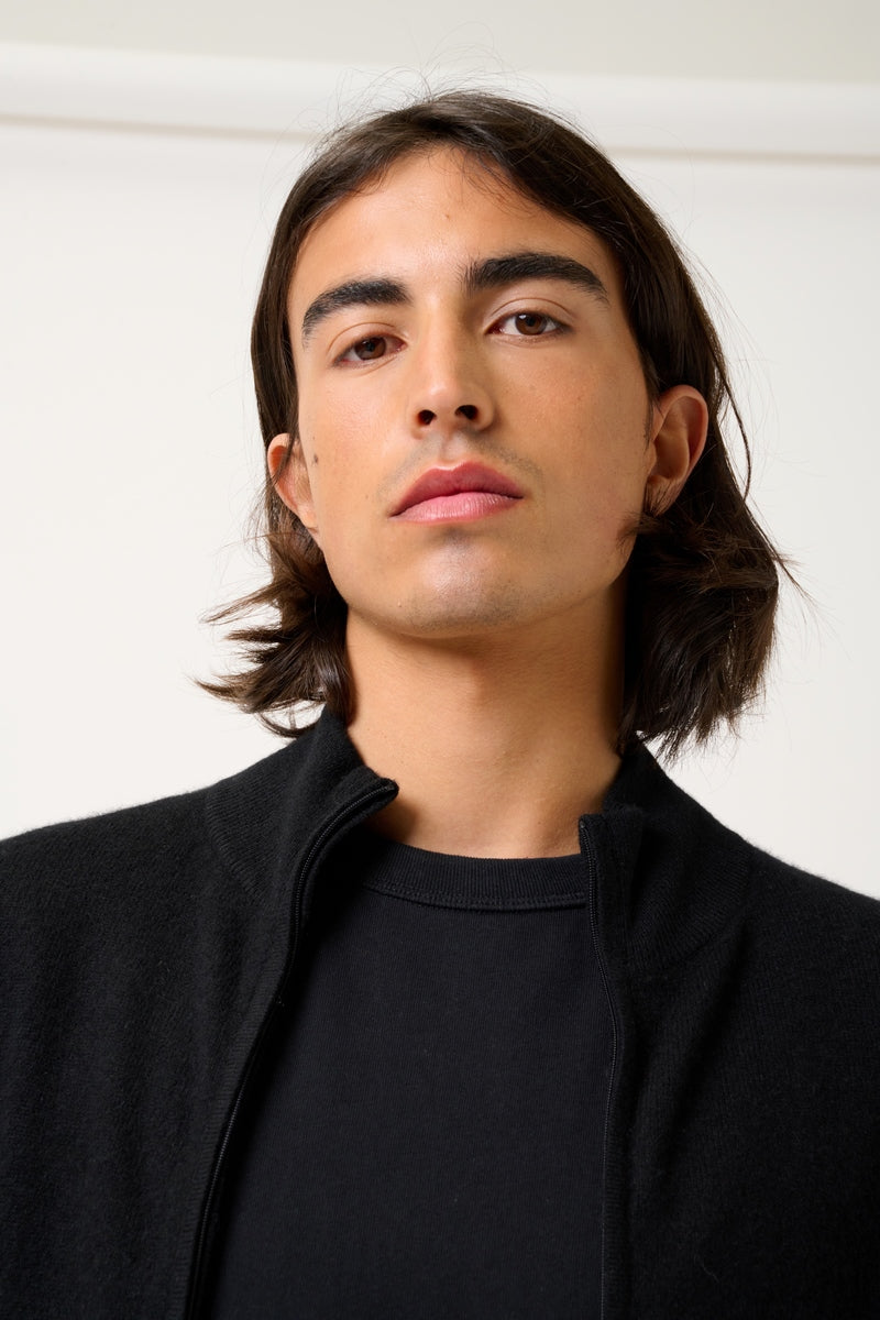 Cárdigan con cremallera y cuello alto - Albaron - Negro