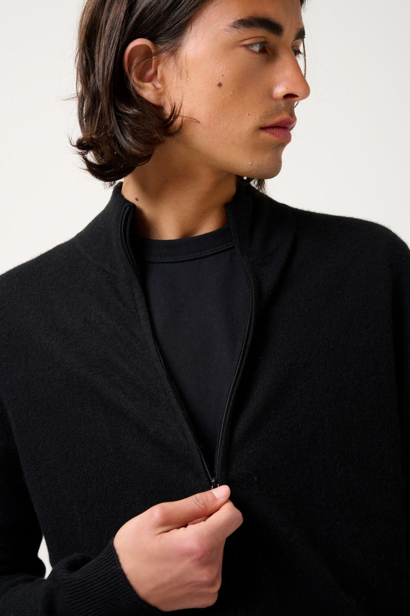 Cárdigan con cremallera y cuello alto - Albaron - Negro