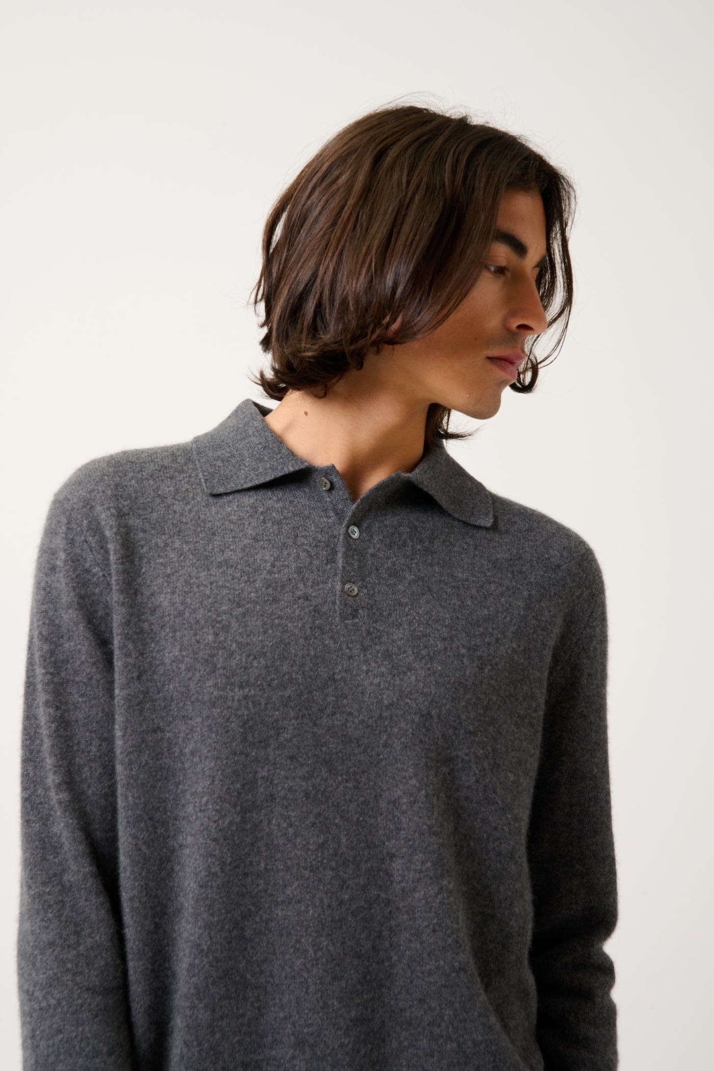 Polo de Manga Larga - Charvet - Antracita Jaspeado