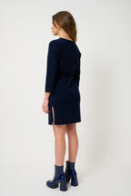 Vestido de Cuello Redondo con Cinturón - Coniston - Navy