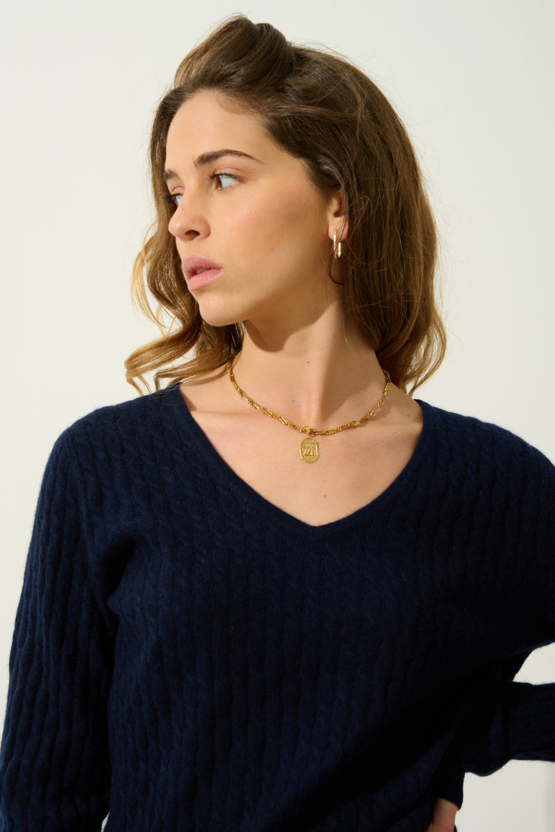 Pull Col V Grasmoor - Navy - 100% Cachemire 2 Fils - Femme