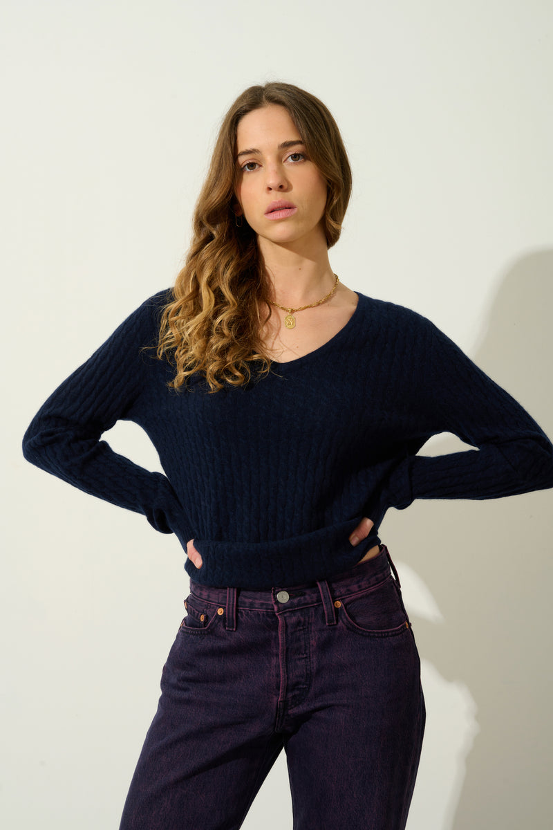 Pull Col V Grasmoor - Navy - 100% Cachemire 2 Fils - Femme