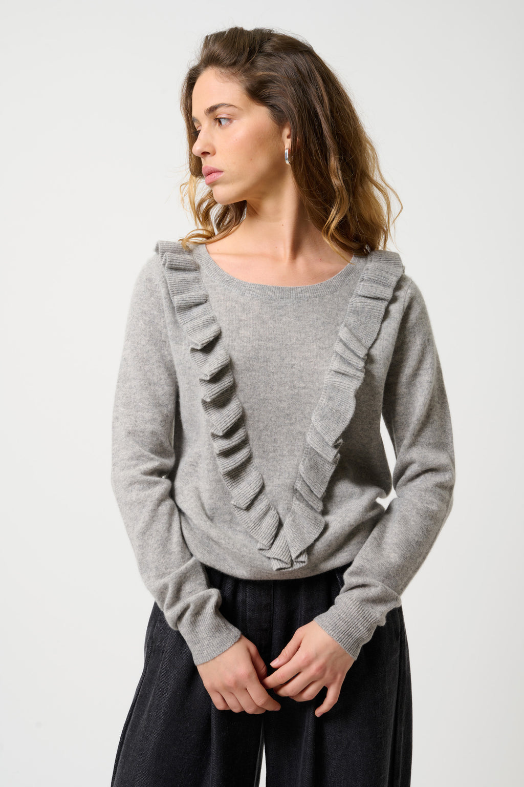 Pull Col Rond Volants Devant - Knott - Nuage Chiné