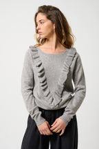 Round-Neck Jumper with Front Ruffles - Knott - Nuage Chiné