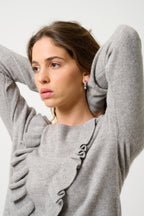 Round-Neck Jumper with Front Ruffles - Knott - Nuage Chiné