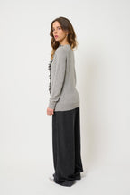 Round-Neck Jumper with Front Ruffles - Knott - Nuage Chiné