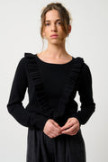 Pull Col Rond Volants Devant - Knott - Noir