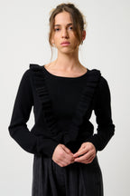 Pull Col Rond Volants Devant - Knott - Noir